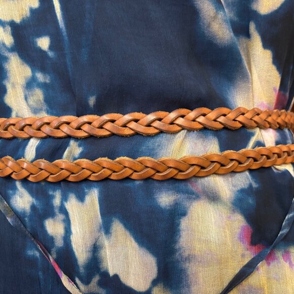 POLO RALPH LAUREN BRAIDED BROWN LEATHER DOUBLE WRAP BRASS BUCKLE ART DECO BELT - Picture 2 of 4